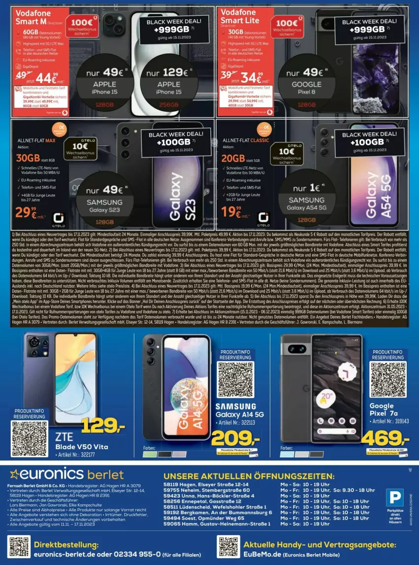 Aktueller Prospekt Euronics - Prospekte - von 13.11 bis 18.11.2023 - strona 12 - produkty: Apple, auer, bier, black week, eier, eis, elle, ente, lack, LG, Rauch, reis, Samsung, samsung galaxy, Samsung Galaxy A, Sport, telefon, Ti, uhr, vodafone, ZTE