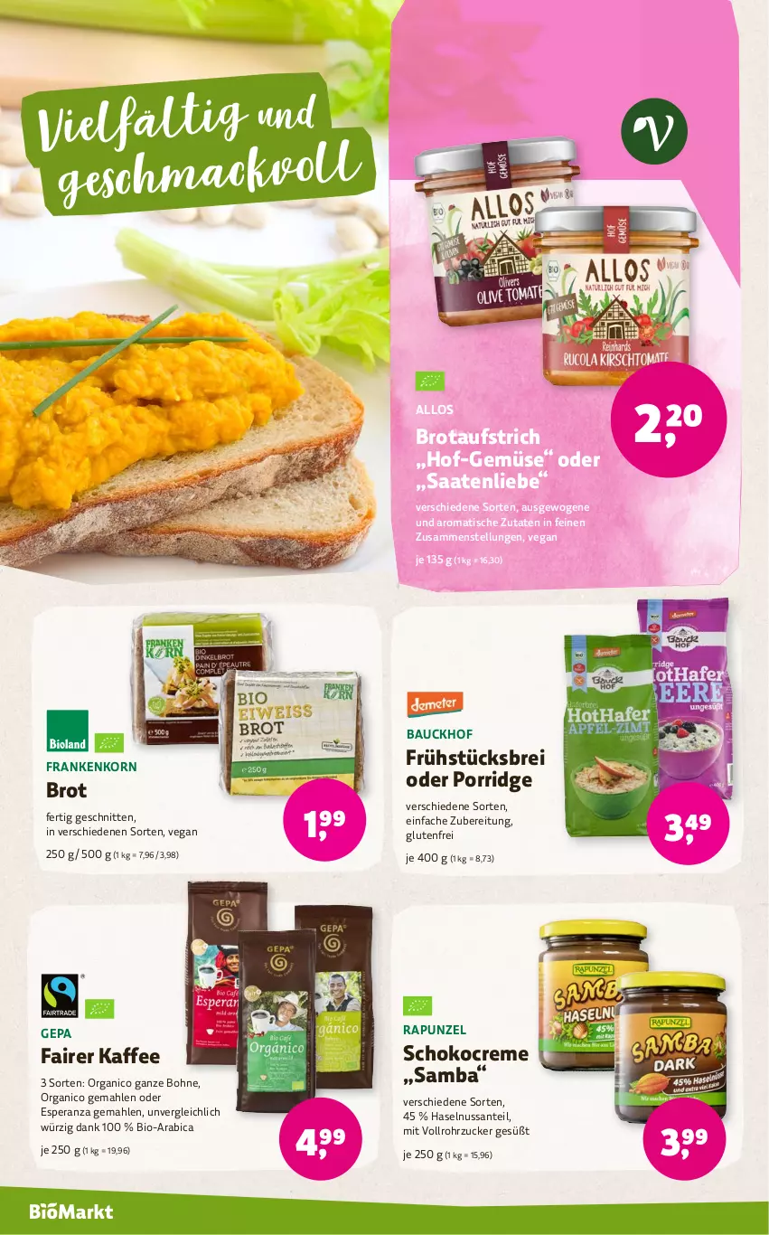 Aktueller Prospekt Denns Biomarkt - von 14.02 bis 27.02.2024 - strona 8 - produkty: aufstrich, Bau, bio, bohne, Brei, brot, brotaufstrich, creme, haselnuss, kaffee, korn, mac, nuss, porridge, rohrzucker, SANTE, schnitten, schoko, Ti, tisch, zucker