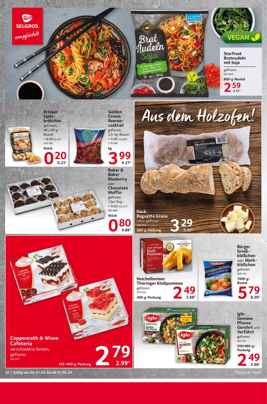 Aktueller Prospekt Selgros - Food - von 01.02 bis 07.02.2024 - strona 12 - produkty: beere, beeren, beutel, cocktail, cola, eimer, iglo, Muffin, nudel, nudeln, pfanne, pommes, ring, soja