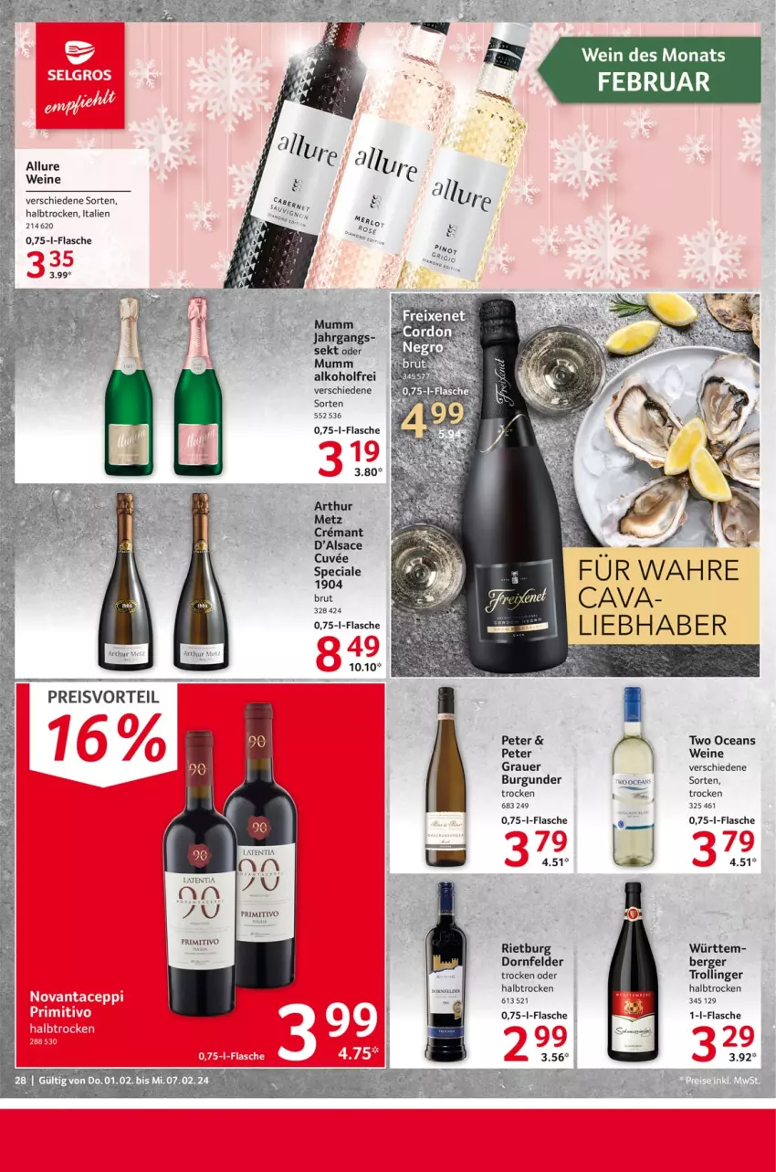 Aktueller Prospekt Selgros - Food - von 01.02 bis 07.02.2024 - strona 28 - produkty: alkohol, auer, Berger, brut, burgunder, dornfelder, eis, flasche, mumm, preisvorteil, primitivo, reis, sac, sekt, tee, Ti, trolli, trollinger, wein, weine