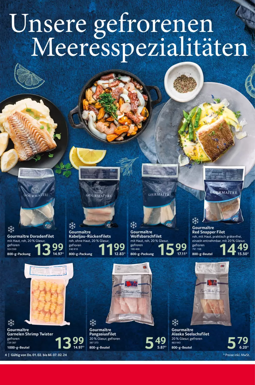 Aktueller Prospekt Selgros - Food - von 01.02 bis 07.02.2024 - strona 4 - produkty: beutel, Dorade, eis, filet, filets, keks, lachs, lachsfilet, Pangasius, reis, seelachsfilet, Spezi, Ti, tisch, wolfsbarsch