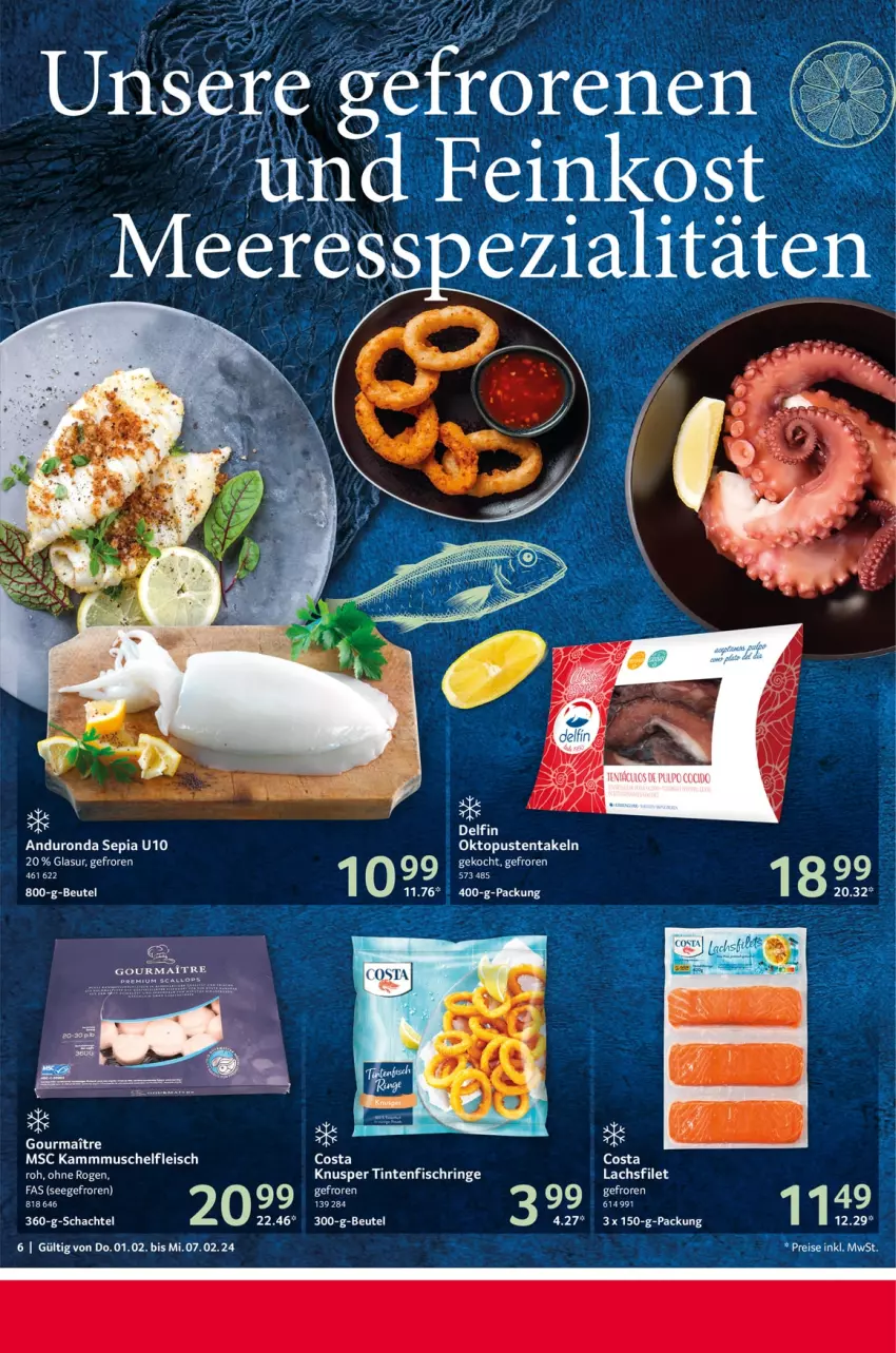 Aktueller Prospekt Selgros - Food - von 01.02 bis 07.02.2024 - strona 6 - produkty: eis, filet, fisch, fleisch, lachs, lachsfilet, ring, tee, Ti, Tintenfischringe