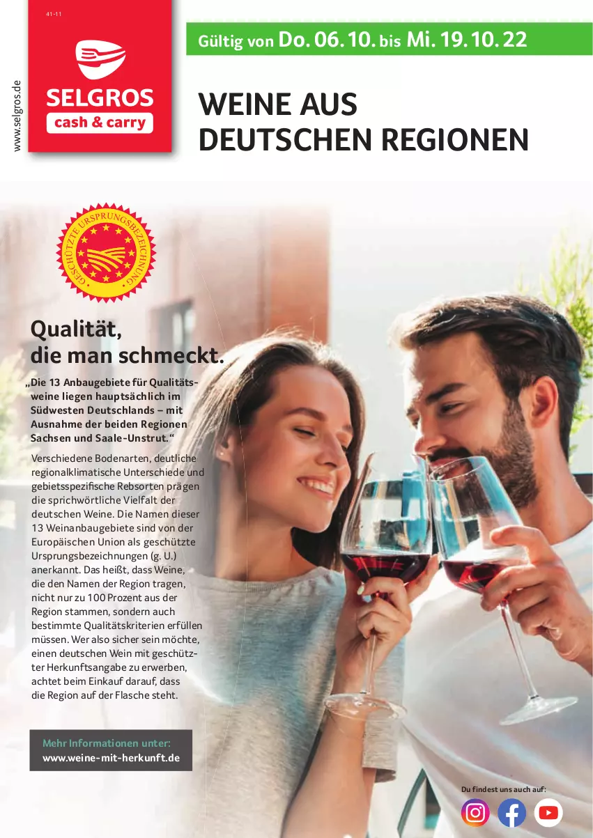 Aktueller Prospekt Selgros - Weine - von 06.10 bis 19.10.2022 - strona 1 - produkty: Bau, fisch, fische, flasche, LG, Liege, rwe, sac, Spezi, südwest, Ti, tisch, wein, weine, Weste, ZTE