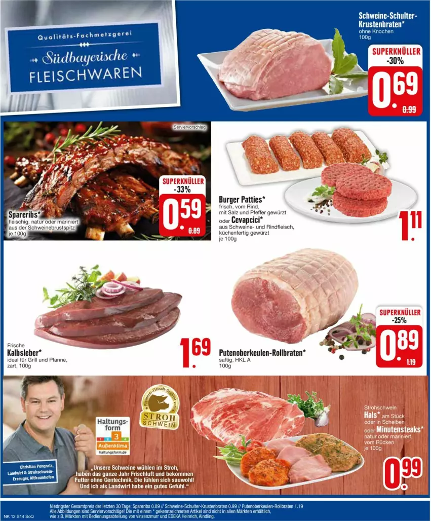 Aktueller Prospekt Edeka - Prospekte - von 18.03 bis 23.03.2024 - strona 16 - produkty: braten, burger, eis, fleisch, fleischwaren, für grill und pfanne, gewürz, grill, grill und pfanne, ideal für grill, ideal für grill und pfanne, küche, Küchen, pfanne, pfeffer, pute, Putenoberkeule, rind, rindfleisch, rollbraten, saft, salz, schwein, schweine, tee, Ti, und pfanne, wein, weine