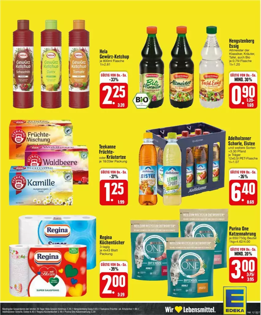 Aktueller Prospekt Edeka - Prospekte - von 18.03 bis 23.03.2024 - strona 29 - produkty: adelholzener, beutel, bio, eis, eistee, essig, flasche, früchte, gewürz, gin, Hela, hengstenberg, Holz, katzennahrung, ketchup, kräuter, küche, Küchen, küchentücher, lebensmittel, Meister, oder kräuter, purina, schorle, tee, teekanne, Ti, tücher