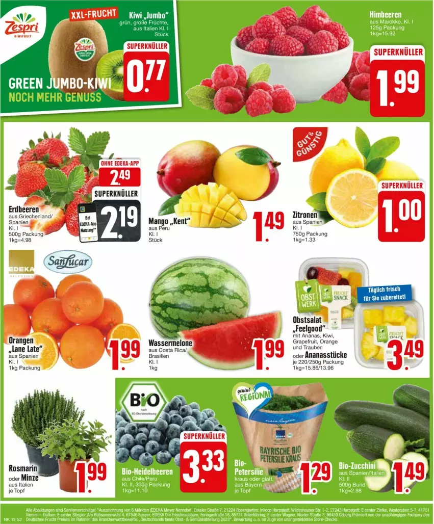 Aktueller Prospekt Edeka - Prospekte - von 18.03 bis 23.03.2024 - strona 4 - produkty: ananas, Ananasstücke, kiwi, LG, mango, melone, minze, orange, orangen, rosmarin, salat, snack, topf, trauben, wasser, wassermelone, zitrone, zitronen