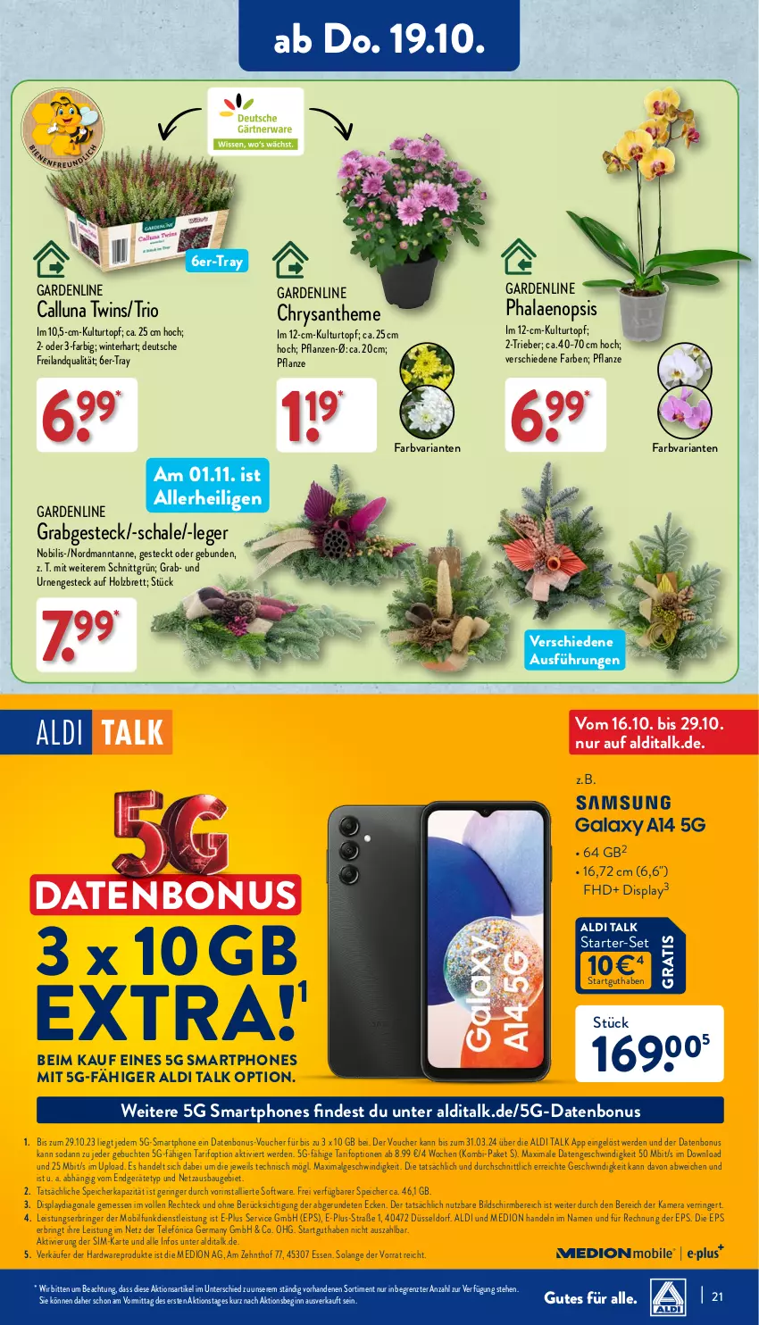 Aktueller Prospekt Aldi Nord - Von Montag - von 16.10 bis 21.10.2023 - strona 21 - produkty: aldi, aldi talk, Bau, Blüte, Brei, buch, eis, erde, Germ, gin, hardware, Holz, kamera, kulturtopf, LG, medion, pflanze, pflanzen, phalaenopsis, Ria, ring, Schal, Schale, sim, smartphone, smartphones, Soda, Software, Ti, topf, usb, ZTE