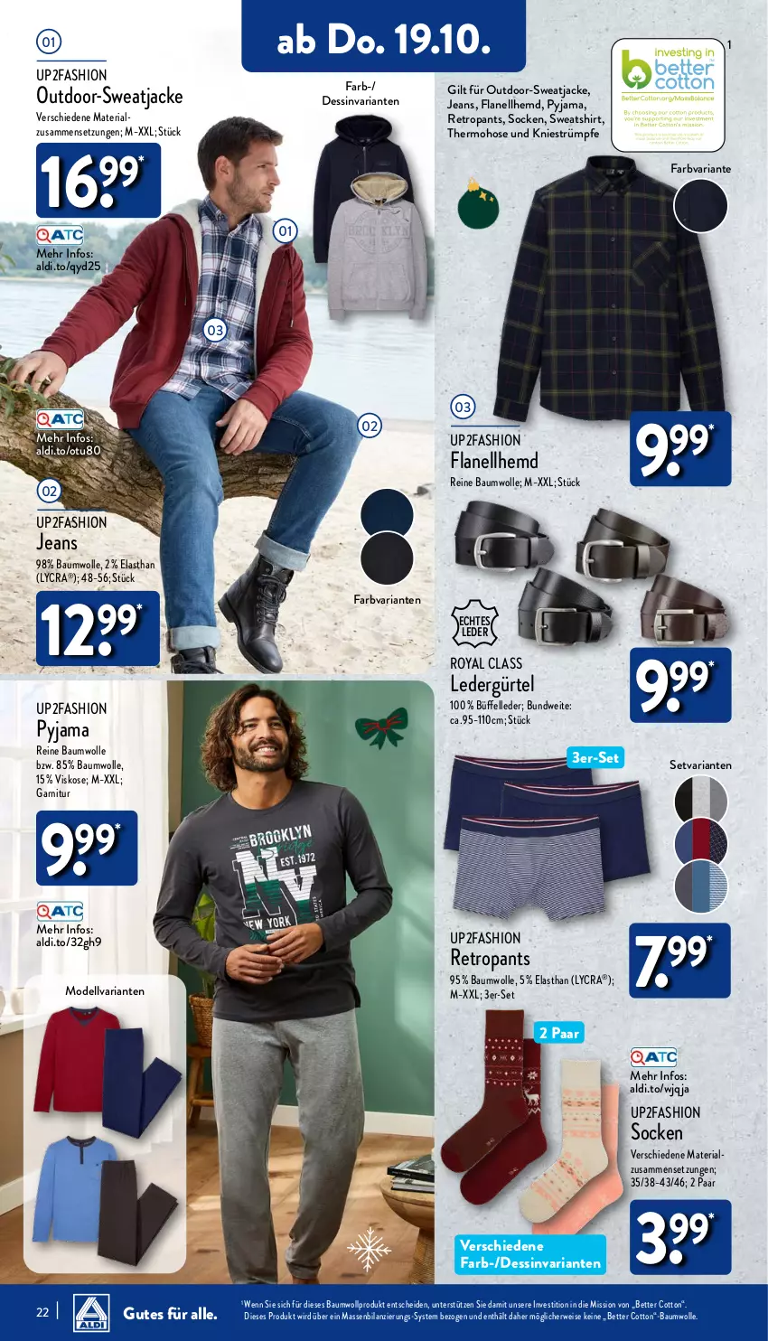 Aktueller Prospekt Aldi Nord - Von Montag - von 16.10 bis 21.10.2023 - strona 22 - produkty: aldi, Bau, baumwolle, bett, dell, eis, elle, garnitur, hemd, hose, Jacke, jeans, Mode, Pants, Pyjama, reine baumwolle, Retropants, Ria, rwe, shirt, socken, strümpfe, sweatjacke, Sweatshirt, Ti, up2fashion, wolle