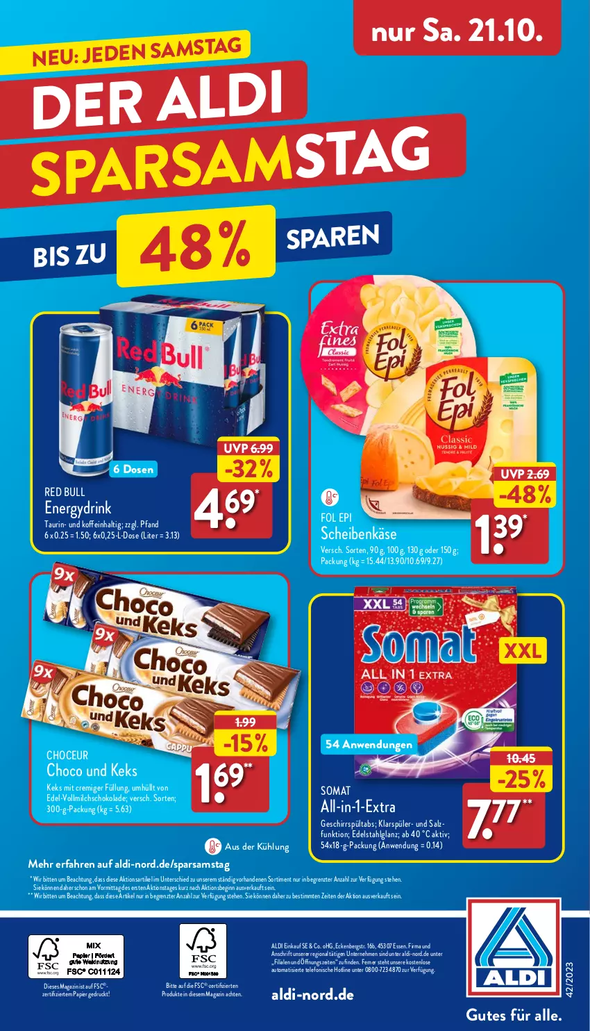 Aktueller Prospekt Aldi Nord - Von Montag - von 16.10 bis 21.10.2023 - strona 36 - produkty: aldi, auto, drink, edelstahl, fol epi, geschirr, gin, Käse, keks, klarspüler, LG, magazin, milch, papier, red bull, salz, schoko, schokolade, somat, telefon, Ti, vollmilch, ZTE