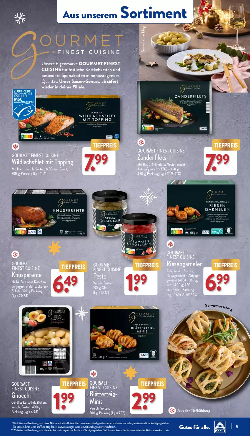 Aktueller Prospekt Aldi Nord - Von Montag - von 16.10 bis 21.10.2023 - strona 5 - produkty: aus der tiefkühlung, backofen, blätterteig, eis, ente, filet, filets, garnelen, gin, gnocchi, kartoffel, lachs, lachsfilet, nuss, Ofen, pesto, reis, riesengarnelen, Schal, Schale, Spezi, Ti, tiefpreis, Wild, wildlachs, Zander, Zanderfilets, ZTE