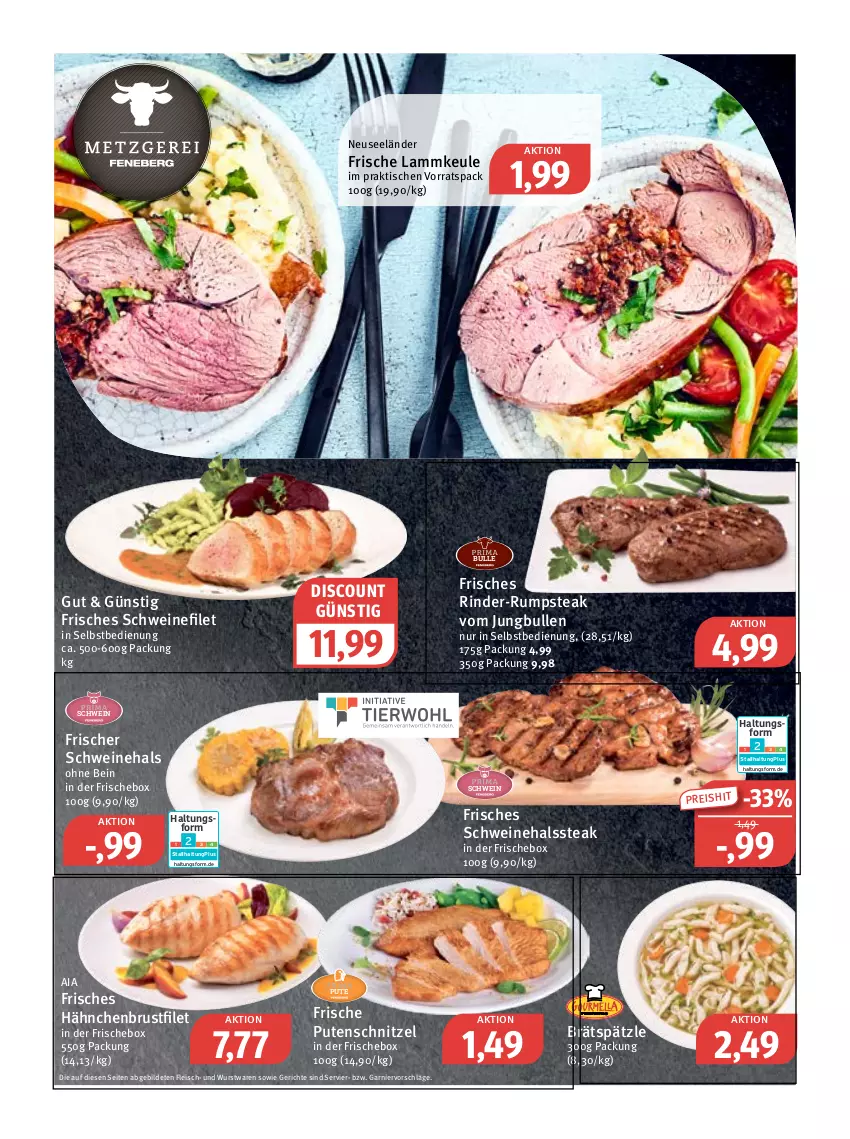 Aktueller Prospekt Feneberg - Prospekte - von 06.04 bis 08.04.2023 - strona 2 - produkty: brustfilet, discount, eis, filet, fleisch, garnier, hähnchenbrust, hähnchenbrustfilet, jungbullen, lamm, lammkeule, pute, putenschnitzel, reis, rind, rinder, rinder-rumpsteak, rum, rumpsteak, schnitzel, schwein, schweine, schweinefilet, steak, Ti, tisch, wein, weine, wurst