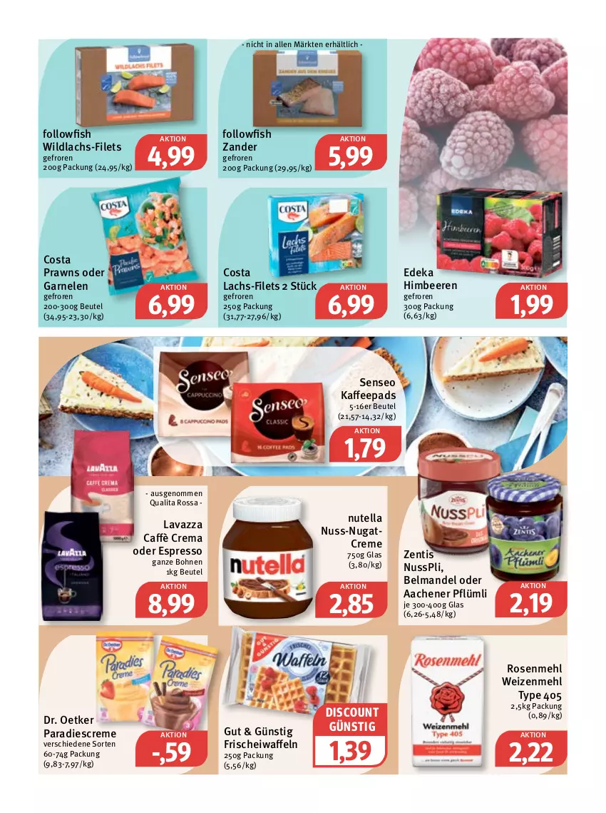 Aktueller Prospekt Feneberg - Prospekte - von 06.04 bis 08.04.2023 - strona 7 - produkty: beere, beeren, Belmandel, beutel, bohne, bohnen, caffè crema, creme, deka, discount, Dr. Oetker, espresso, filet, filets, followfish, garnelen, himbeer, himbeere, himbeeren, kaffee, kaffeepads, lachs, lavazza, mandel, mehl, nuss, nusspli, nutella, oder espresso, prawns, rosen, Rosenmehl, senseo, Ti, type 405, waffeln, weizenmehl, Wild, wildlachs, Zander, zentis