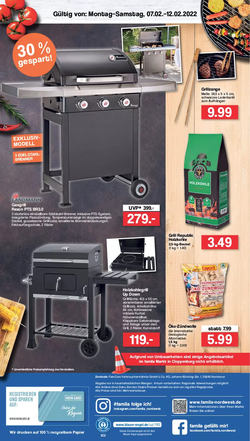 Aktueller Prospekt Famila - Prospekte - von 07.02 bis 12.02.2022 - strona 4 - produkty: angebot, auer, Bau, beutel, decke, Deckel, drucker, edelstahl, eis, elle, Engel, gasgrill, grill, grillfläche, grillrost, grillzange, Holz, holzkohle, holzkohlegrill, kerze, Kohlegrill, LG, papier, Rauch, regal, reis, rwe, Schal, Schale, teller, Ti, Wanne, wolle