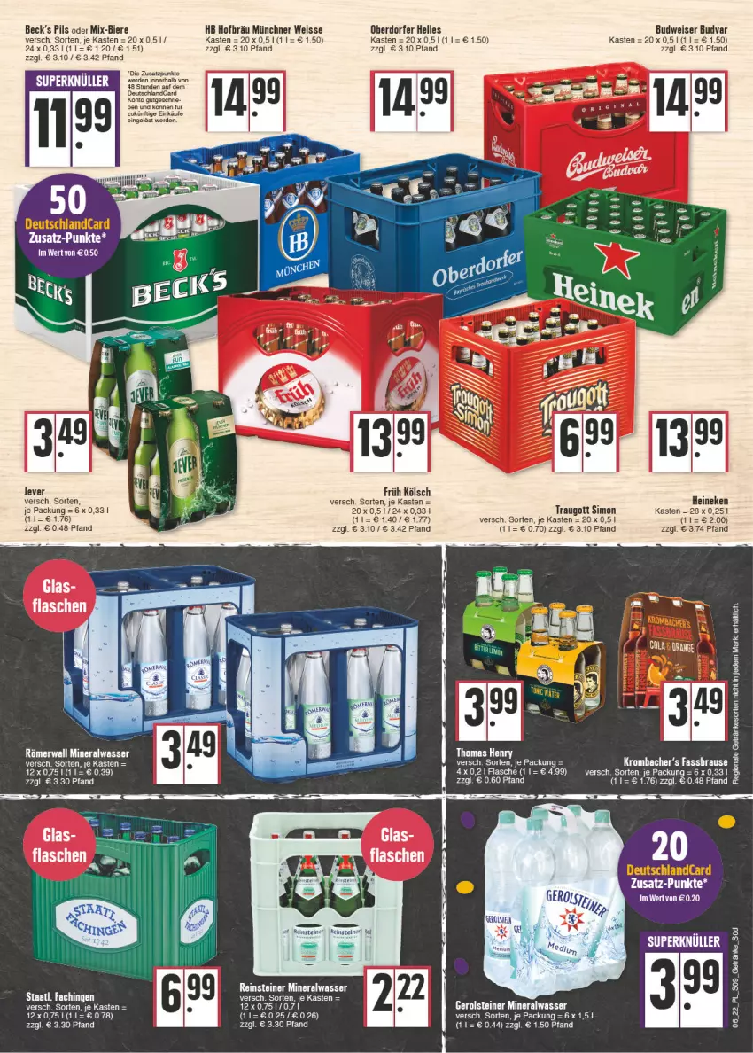 Aktueller Prospekt E Center - Angebote der Woche - von 07.02 bis 12.02.2022 - strona 9 - produkty: Alwa, bier, Biere, brause, budweiser, deutschlandcard, eis, elle, erde, fassbrause, flasche, Früh Kölsch, gerolsteine, gerolsteiner, getränk, getränke, heineken, krombache, krombacher, mineralwasser, pils, sim, steiner, Ti, wasser