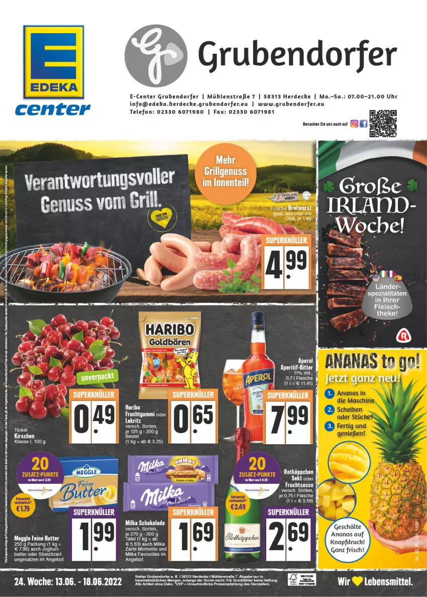 Aktueller Prospekt E Center - Angebote der Woche - von 13.06 bis 18.06.2022 - strona 1 - produkty: ananas, angebot, aperitif, beutel, butter, decke, deka, ecco, eis, ente, erde, flasche, frucht, fruchtgummi, fruchtsecco, grill, haribo, joghur, joghurt, Lakritz, lebensmittel, LG, meggle, milka, milka schokolade, nuss, oder lakritz, reis, salz, schoko, schokolade, Streichzart, tee, telefon, Ti, uhr