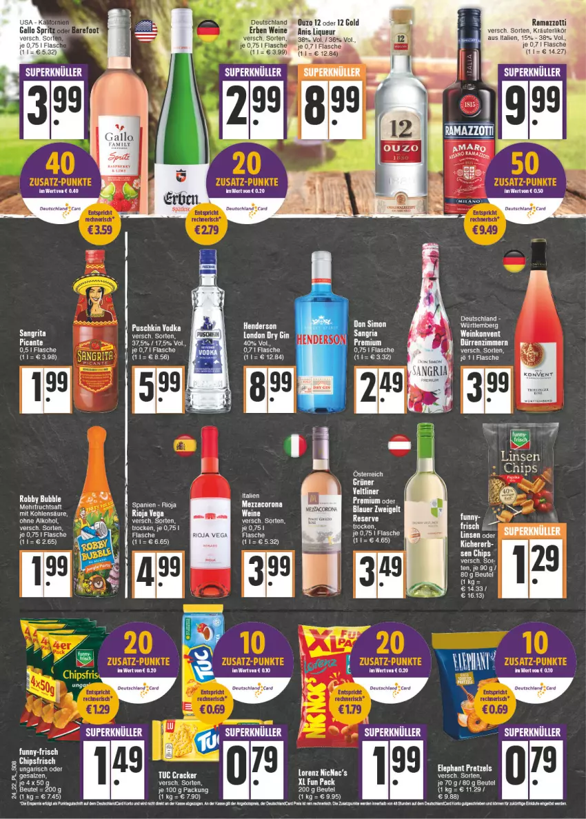 Aktueller Prospekt E Center - Angebote der Woche - von 13.06 bis 18.06.2022 - strona 8 - produkty: alkohol, auer, bett, Betten, beutel, blauer zweigelt, chips, chipsfrisch, cracker, dry gin, eis, flasche, frucht, fruchtsaft, gin, kräuter, kräuterlikör, likör, london dry, london dry gin, ohne alkohol, rama, ramazzott, ramazzotti, Ria, rioja, robby, saft, salz, sangria, tee, Ti, wein, weine, Yo, zott, Zweigelt