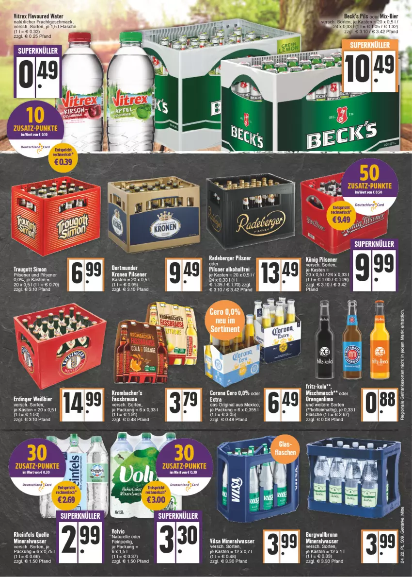 Aktueller Prospekt E Center - Angebote der Woche - von 13.06 bis 18.06.2022 - strona 9 - produkty: Alwa, Berger, bier, burgwallbronn, elle, erdinger, flasche, getränk, getränke, gin, krombache, krombacher, krone, mineralwasser, natur, pils, pilsener, pilsner, radeberger, radeberger pilsner, rel, rheinfels quelle, sim, Ti, vilsa, wasser