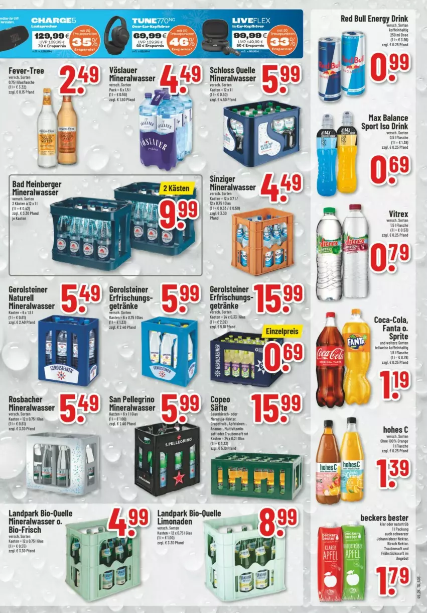 Aktueller Prospekt Trinkgut - Prospekte - von 03.11 bis 09.11.2024 - strona 4 - produkty: Alwa, ananas, apfel, auer, Bad, Beckers Bester, Berger, bio, coca-cola, cola, drink, eis, elle, energy drink, fanta, fever-tree, flasche, gerolsteine, gerolsteiner, getränk, getränke, grapefruit, Hohes C, kirsch, limo, limonade, limonaden, mineralwasser, natur, Nektar, orange, rasen, red bull, reis, rel, saft, san pellegrino, Sport, sprite, steiner, tee, Ti, trauben, Traubensaft, vita, vöslauer, wasser