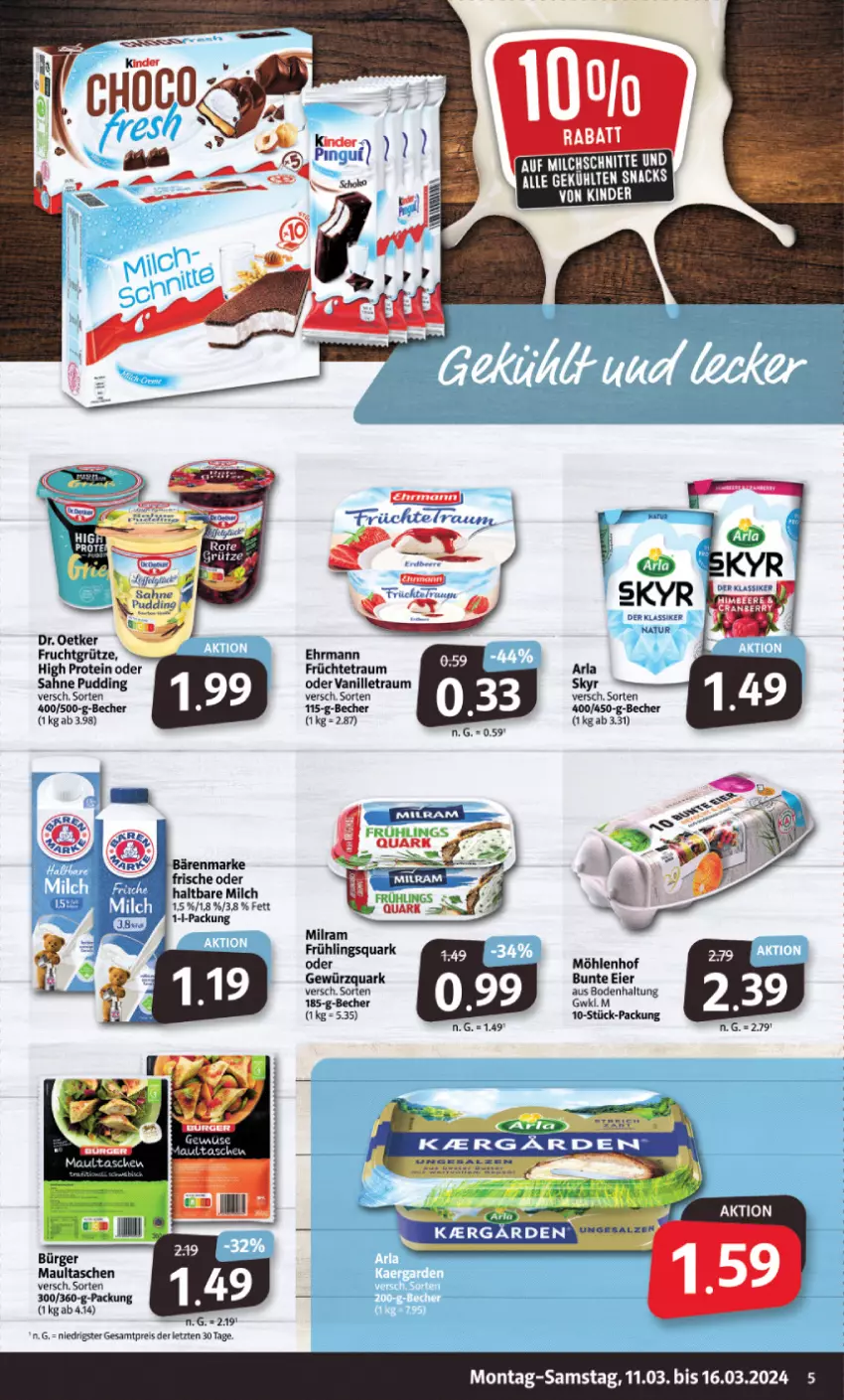 Aktueller Prospekt Markant - Prospekte - von 11.03 bis 16.03.2024 - strona 5 - produkty: arla, bärenmarke, Becher, beere, Dr. Oetker, ehrmann, eier, eis, frucht, früchte, fruchtgrütze, gewürz, gewürzquark, grütze, haltbare milch, himbeer, himbeere, Kinder, maultaschen, milch, Milchschnitte, natur, pudding, quark, reis, sahne, Skyr, Tasche, taschen, vanille, ZTE