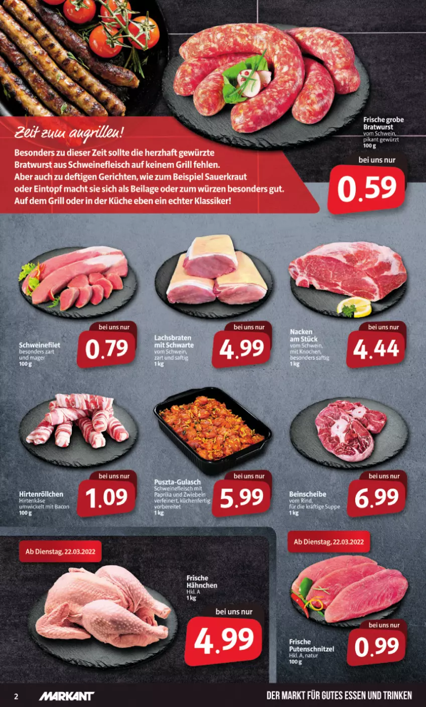 Aktueller Prospekt Markant - Prospekte - von 21.03 bis 26.03.2022 - strona 2 - produkty: bacon, gewürz, LG, rind, schwein, Ti, wein, WICK