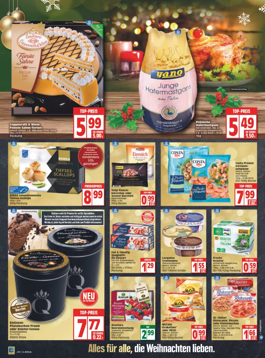 Aktueller Prospekt Edeka - Angebote der Woche - von 20.12 bis 25.12.2021 - strona 12 - produkty: beutel, bier, Biere, eis, ente, für grill und pfanne, garnelen, grill, grill und pfanne, hafer, ideal für grill, ideal für grill und pfanne, mac, marzipan, nuss, pfanne, prawns, reis, sahne, Spezi, Ti, top-preis, torte, und pfanne, weihnachten