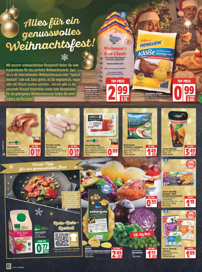 Aktueller Prospekt Edeka - Angebote der Woche - von 20.12 bis 25.12.2021 - strona 14 - produkty: deka, eier, eis, henglein, kartoffel, kartoffeln, rosen, Rosenkohl, speisekartoffeln, Ti