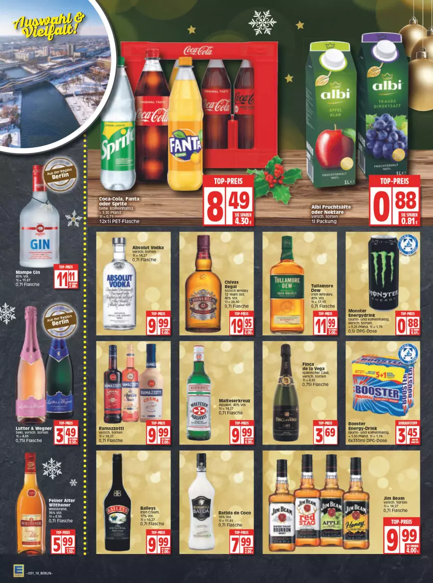 Aktueller Prospekt Edeka - Angebote der Woche - von 20.12 bis 25.12.2021 - strona 18 - produkty: Absolut Vodka, ball, eis, flasche, frucht, fruchtsäfte, gin, Nektar, reis, säfte, scotch, tee, Ti, top-preis, tullamore, vodka