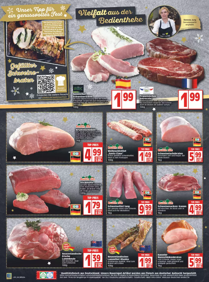 Aktueller Prospekt Edeka - Angebote der Woche - von 20.12 bis 25.12.2021 - strona 4 - produkty: auer, Bau, Bauer, bauerngut, braten, decke, eier, eis, elle, ente, erde, filet, fleisch, grill, ideal zum braten, lachs, Lachsbraten, lamm, lammkeule, lebensmittel, LG, mac, medaillons, miree, nuss, reis, rezept, rezepte, schnitten, schwein, schweine, schweinefilet, Schweinelachs, schweinenacken, steak, steakhüfte, Ti, wein, weine