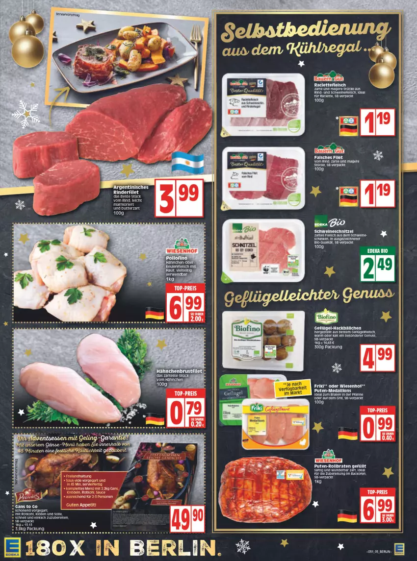 Aktueller Prospekt Edeka - Angebote der Woche - von 20.12 bis 25.12.2021 - strona 5 - produkty: acer, auer, backofen, Bau, Bauer, bio, eis, fleisch, Geflügel, grill, Knödel, medaillons, nuss, Ofen, pute, reis, rind, rotkohl, sauce, schnitzel, schwein, schweine, schweinefleisch, schweineschnitzel, Soße, Ti, top-preis, wein, weine, wiesenhof