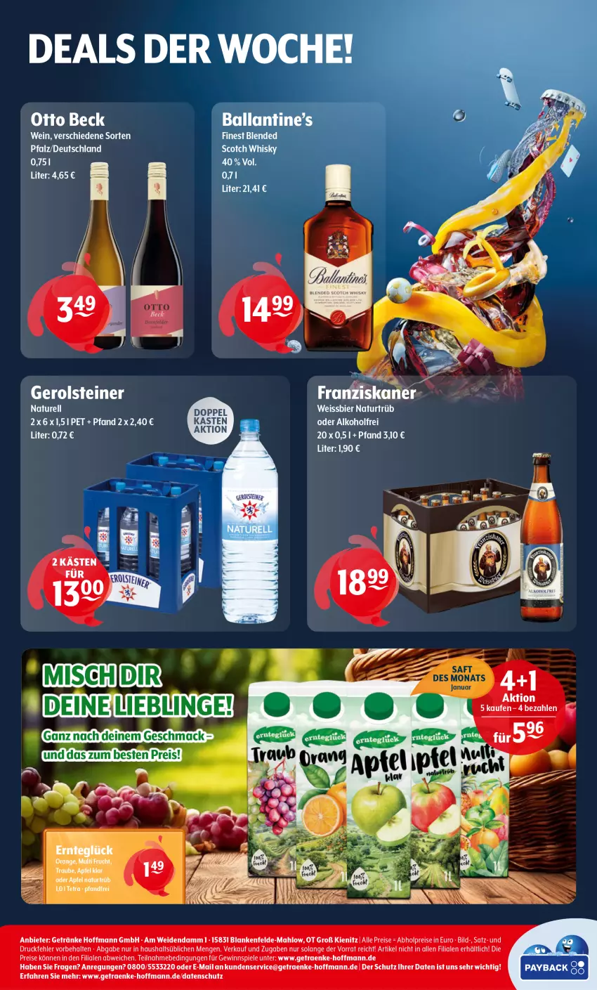 Aktueller Prospekt Getraenke Hoffmann - Prospekte - von 13.01 bis 18.01.2025 - strona 8 - produkty: abholpreise, bier, eis, frucht, gerolsteine, gerolsteiner, getränk, getränke, gewinnspiel, mac, natur, orange, reis, rel, Spiele, steiner, Ti, wein, weissbier