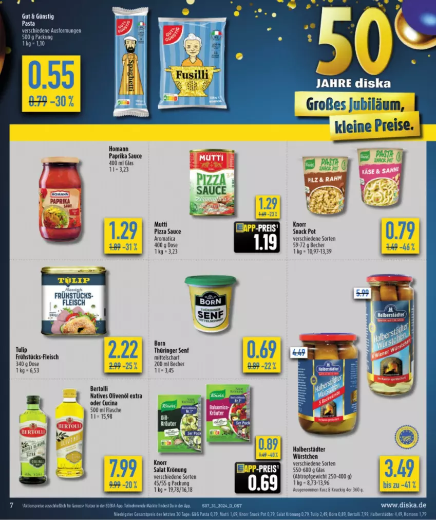 Aktueller Prospekt Diska - von 29.07 bis 03.08.2024 - strona 7 - produkty: Becher, bertolli, cin, eis, flasche, homann, leine, Mutti, natives olivenöl, olive, oliven, olivenöl, olivenöl extra, paprika, pasta, pizza, reis, ring, salat, sauce, senf, snack, Ti, tulip, würstchen, ZTE