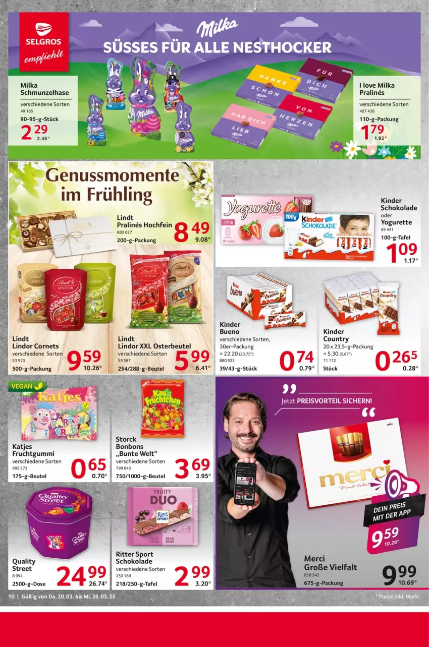 Aktueller Prospekt Selgros - Food - von 20.03 bis 26.03.2025 - strona 10 - produkty: beutel, bonbons, eis, ente, frucht, fruchtgummi, katjes, Kinder, kinder schokolade, lindor, lindt, merci, milka, nuss, preisvorteil, reis, ritter, ritter sport, schoko, schokolade, Sport, storck