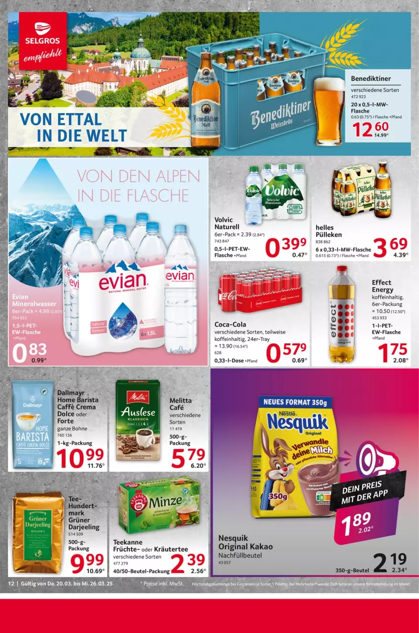 Aktueller Prospekt Selgros - Food - von 20.03 bis 26.03.2025 - strona 12 - produkty: Benediktiner, beutel, bohne, caffe, coca-cola, cola, Effect, eis, elle, flasche, früchte, gin, kakao, kräuter, mac, melitta, mw-flasche, natur, nesquik, oder kräuter, reis, rel, tee, teekanne, Ti, volvic