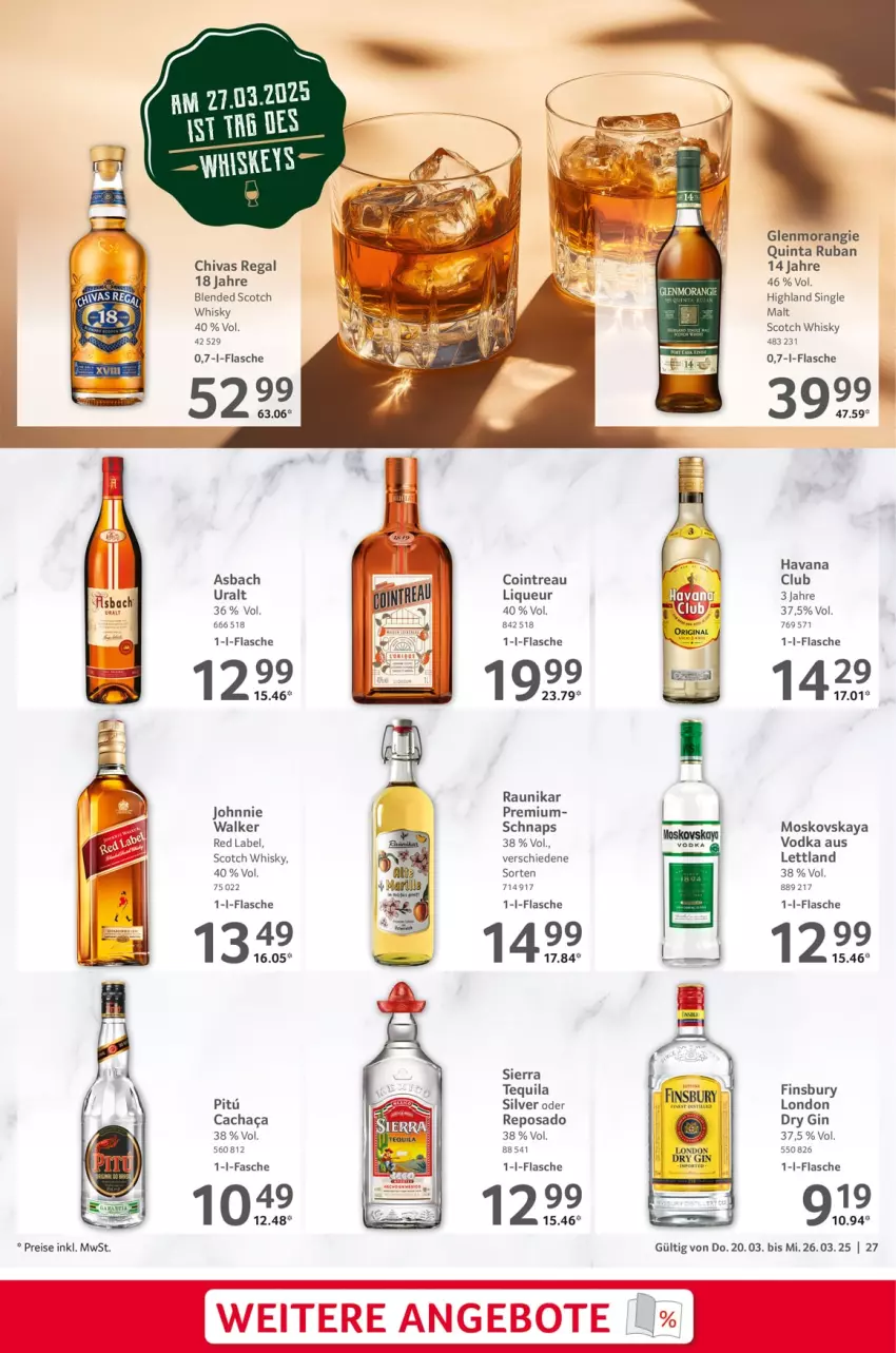 Aktueller Prospekt Selgros - Food - von 20.03 bis 26.03.2025 - strona 27 - produkty: angebot, angebote, asbach uralt, blended scotch, blended scotch whisky, Cachaca, dry gin, eis, finsbury, flasche, gin, johnnie walker, liqueur, london dry, london dry gin, moskovskaya, regal, reis, scotch, scotch whisky, Sierra, sierra tequila, single malt, tequila, Ti, vodka, whisky