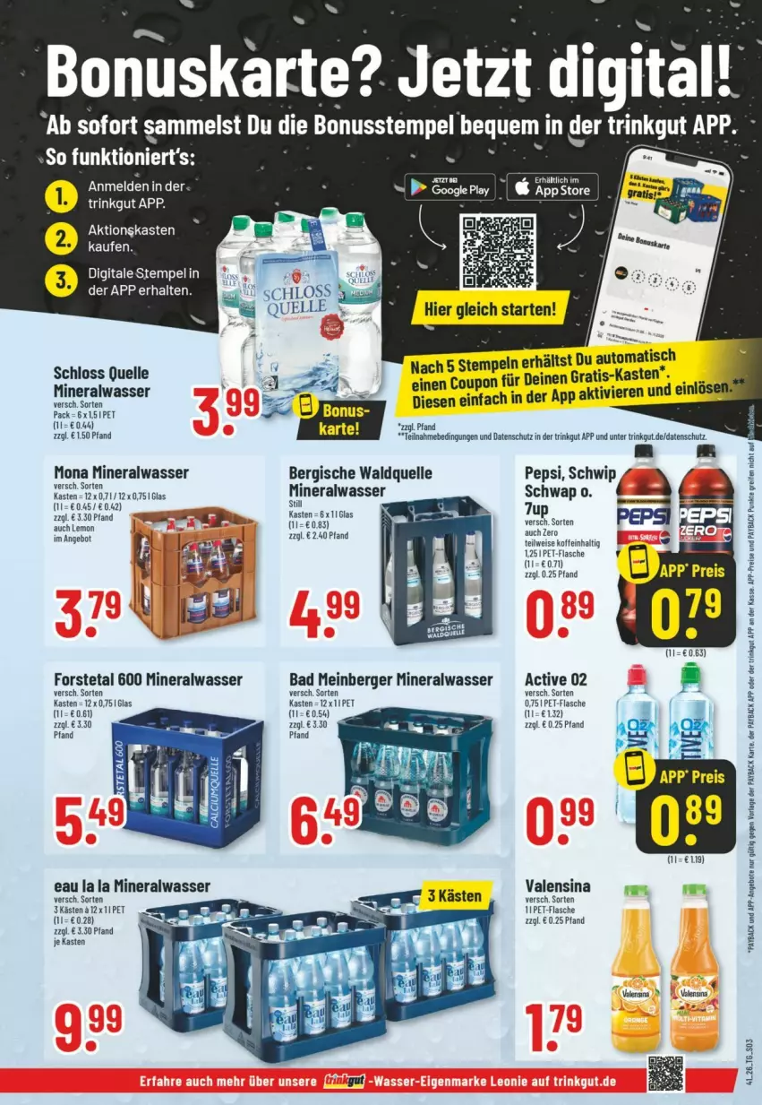 Aktueller Prospekt Trinkgut - Prospekte - von 04.10 bis 10.10.2026 - strona 3 - produkty: Alwa, Bad, Berger, Calcium, eis, elle, flasche, Forstetal, mineralwasser, nuss, pepsi, pet-flasche, Ti, tisch, valensina, Waldquelle, wasser