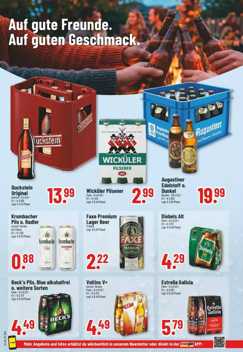 Aktueller Prospekt Trinkgut - Prospekte - von 04.10 bis 10.10.2026 - strona 4 - produkty: alkohol, Augustiner Edelstoff, axe, diebels, Duck, gin, krombache, krombacher, krombacher pils, pils, pilsener, radler, rel, Ti, veltins, WICK