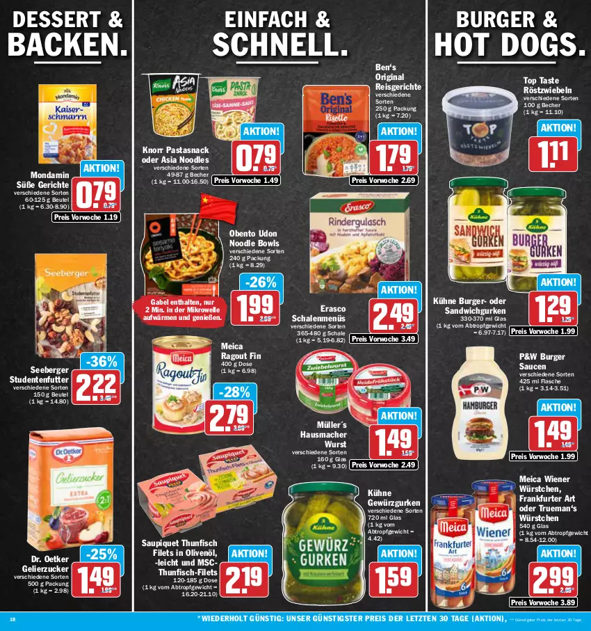 Aktueller Prospekt Aez - Prospekte - von 15.05 bis 20.05.2023 - strona 10 - produkty: Becher, Berger, beutel, burger, Burger Sauce, dessert, Dr. Oetker, eis, elle, ente, erasco, filet, filets, fisch, flasche, frankfurter, gabel, gelierzucker, gewürz, Gewürzgurke, gewürzgurken, gin, gurke, gurken, Hausmacher, hot dog, in olivenöl, knorr, knorr pasta, Kühne, mac, meica, mikrowelle, mondamin, Müller, olive, oliven, olivenöl, pasta, Ragout, reis, röstzwiebeln, sandwich, sauce, saucen, saupiquet, Schal, Schale, seeberger, snack, studentenfutter, thunfisch, thunfisch filets, Ti, wiener, wiener würstchen, wurst, würstchen, ZTE, zucker, zwiebel, zwiebeln