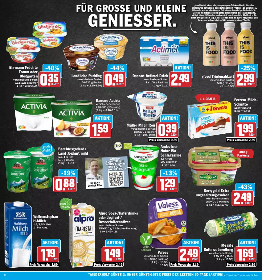 Aktueller Prospekt Aez - Prospekte - von 15.05 bis 20.05.2023 - strona 8 - produkty: actimel, actimel drink, activia, alpro, andechser natur, asti, ball, Becher, bio, butter, Butterschmalz, danone, danone actimel drink, danone activia, dessert, drink, drinks, ehrmann, eis, elle, ferrero, flasche, früchte, Garten, hafer, Haferdrink, joghur, joghurt, joghurt mild, kerrygold, kerrygold extra, landliebe, leine, LG, malz, meggle, milch, Milchschnitte, mousse, Müller, natur, obst, obstgarten, omega, pudding, reis, sahne, salz, sauce, schlagsahne, Schmalz, schnitzel, soya, spargel, Ti, vita, Vitamine, weihenstephan, wiener, ZTE