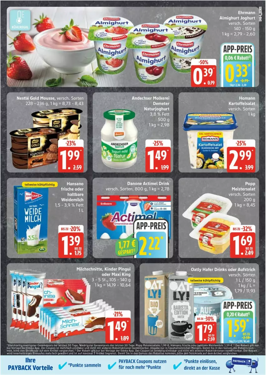 Aktueller Prospekt Edeka - Prospekte - von 04.08 bis 09.08.2025 - strona 11 - produkty: actimel, actimel drink, coupon, coupons, danone, danone actimel drink, drink, ehrmann, eis, gin, Meister, mousse, natur, payback, reis, salat, Ti