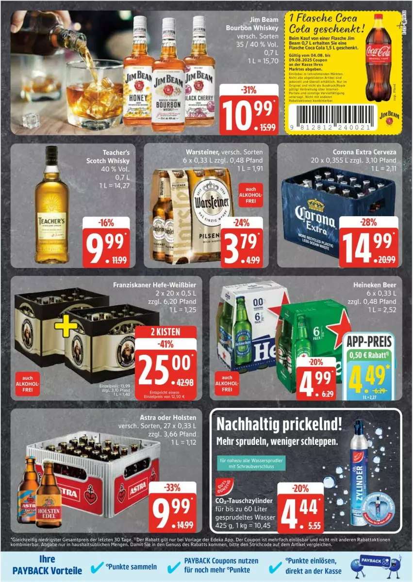 Aktueller Prospekt Edeka - Prospekte - von 04.08 bis 09.08.2025 - strona 23 - produkty: Astra, bier, cola, corona, corona extra, coupon, coupons, deka, eis, flasche, franziskaner, Hefe, heineken, holsten, nuss, payback, reis, Sprudel, Ti, wasser, wassersprudler, ZTE