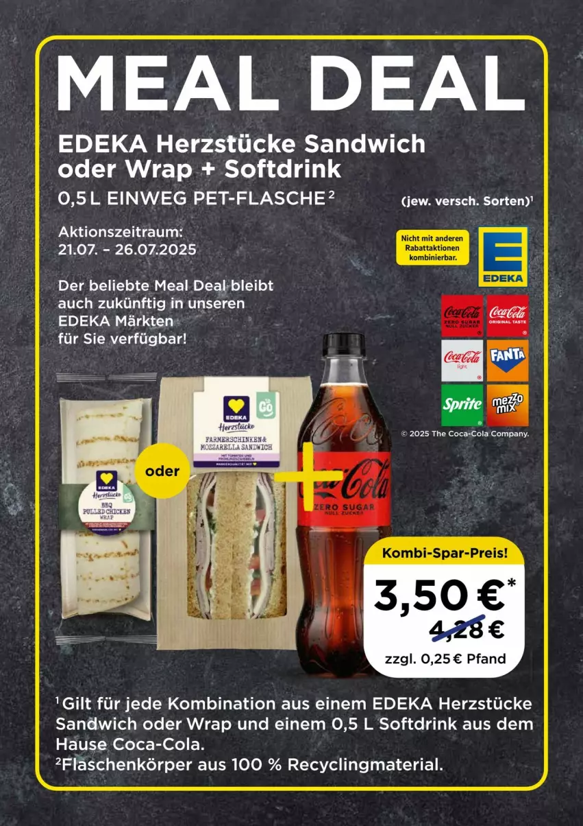 Aktueller Prospekt Edeka - Prospekte - von 04.08 bis 09.08.2025 - strona 26 - produkty: Clin, coca-cola, cola, deka, drink, eis, flasche, pet-flasche, recyclingmaterial, reis, Ria, sandwich, Ti, wrap