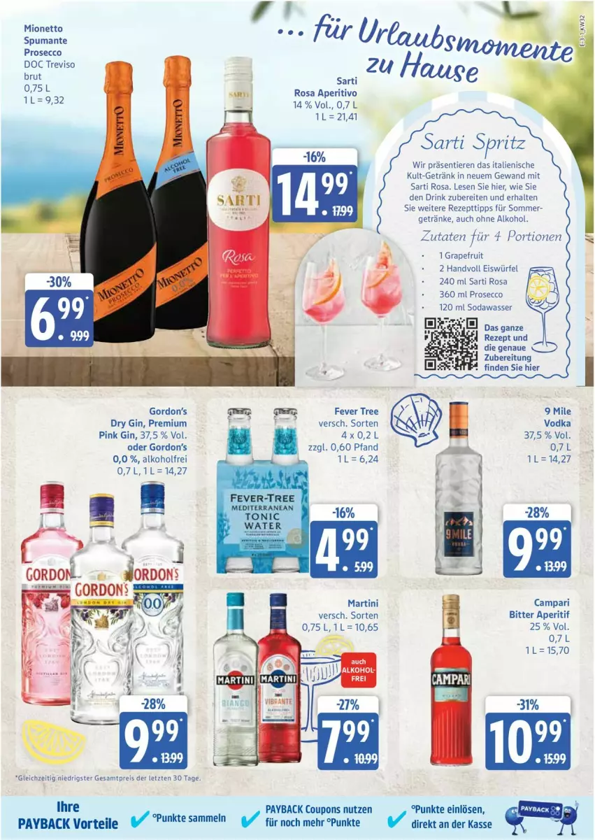 Aktueller Prospekt Edeka - Prospekte - von 04.08 bis 09.08.2025 - strona 3 - produkty: alkohol, aperitif, brut, campari, coupon, coupons, drink, dry gin, ecco, eis, eiswürfel, getränk, getränke, gin, gordon, Gordon’s, gordons, grapefruit, martini, mionetto, ohne alkohol, payback, prosecco, puma, reis, rezept, Soda, spumante, Ti, Tiere, vodka, wasser, würfel, ZTE