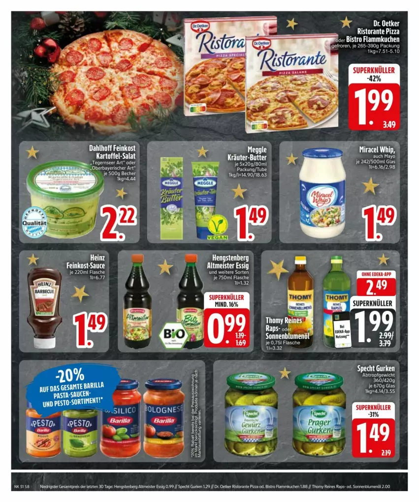 Aktueller Prospekt Edeka - Prospekte - von 16.12 bis 23.12.2024 - strona 10 - produkty: Becher, blume, blumen, blumenöl, butter, Dr. Oetker, eis, essig, feinkost, flammkuchen, gurke, gurken, hengstenberg, Hengstenberg Altmeister, kartoffel, kräuter, kräuter-butter, kuchen, lamm, Meister, pizza, reis, ristorante, ristorante pizza, salat, sauce, sonnenblume, sonnenblumen, sonnenblumenöl, specht, thomy, ZTE