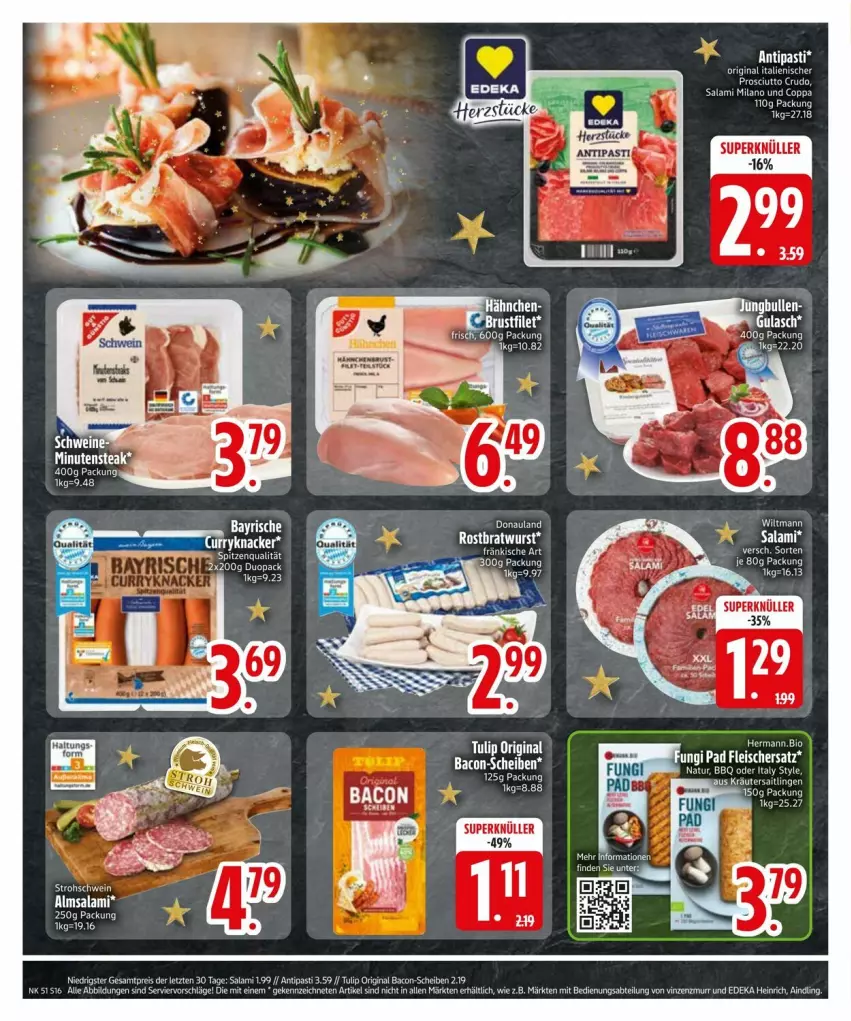 Aktueller Prospekt Edeka - Prospekte - von 16.12 bis 23.12.2024 - strona 18 - produkty: antipasti, asti, bacon, bratwurst, deka, eis, ente, fleisch, gin, natur, reis, rostbratwurst, salami, Ti, tulip, wiltmann, wurst, ZTE