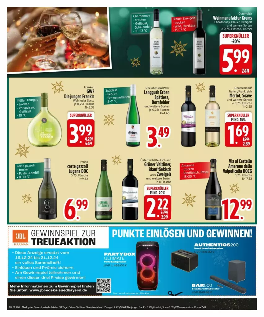 Aktueller Prospekt Edeka - Prospekte - von 16.12 bis 23.12.2024 - strona 22 - produkty: amaro, auer, blauer zweigelt, dell, dornfelder, ecco, Faktu, flasche, gewinnspiel, hartkäse, Käse, merl, merlot, Ti, Valpolicella, wein, Zweigelt