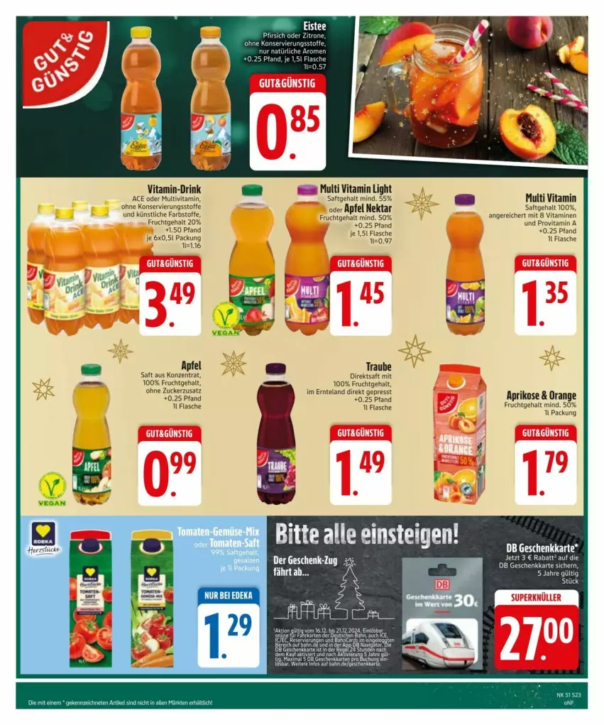 Aktueller Prospekt Edeka - Prospekte - von 16.12 bis 23.12.2024 - strona 25 - produkty: apfel, aprikose, direktsaft, drink, eis, eistee, Elan, flasche, frucht, Nektar, orange, saft, tee, Ti, vita, Vitamine, zucker