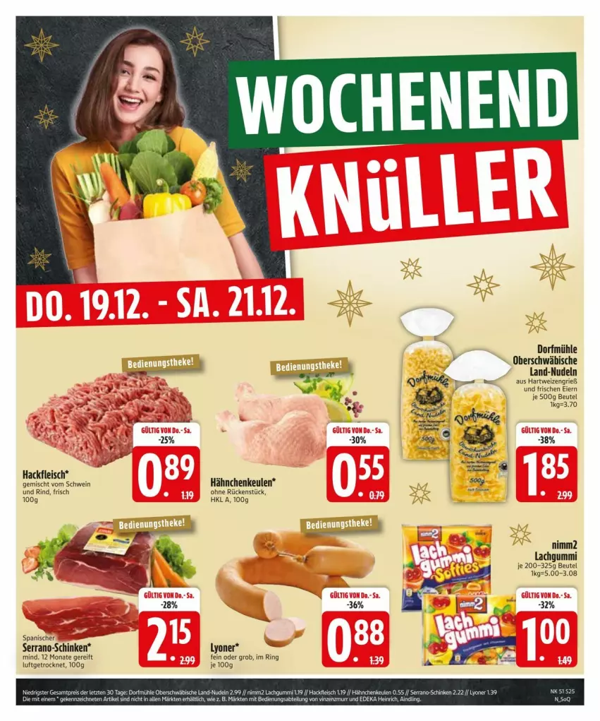 Aktueller Prospekt Edeka - Prospekte - von 16.12 bis 23.12.2024 - strona 27 - produkty: beutel, eier, eis, fleisch, hackfleisch, hartweizen, lachgummi, lyoner, nimm2, nudel, nudeln, rind, ring, schinken, schwein, serrano, wein, Yo