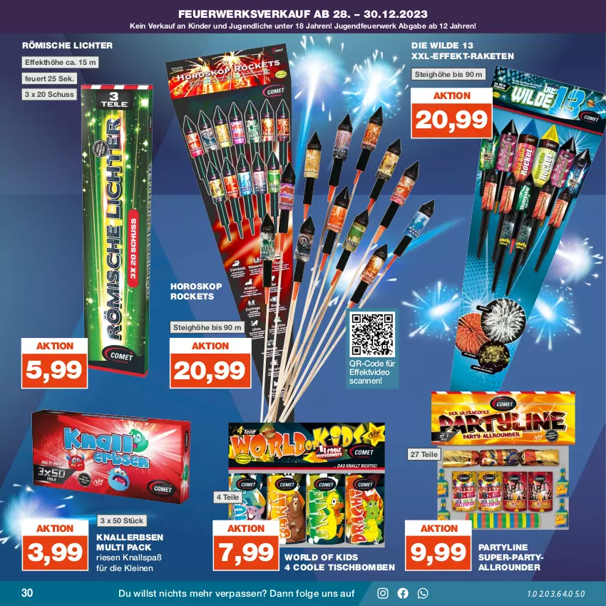 Aktueller Prospekt Real - von 25.12 bis 30.12.2023 - strona 30 - produkty: deo, erbsen, Jugendfeuerwerk, Kinder, Knallerbsen, leine, LG, Raketen, Rockets, Römische Lichter, rwe, Ti, tisch, Tischbomben, Wild