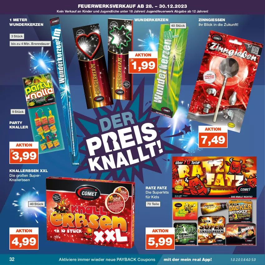 Aktueller Prospekt Real - von 25.12 bis 30.12.2023 - strona 32 - produkty: auer, coupon, coupons, erbsen, Jugendfeuerwerk, kerze, Kinder, Knallerbsen, payback, rwe, Ti