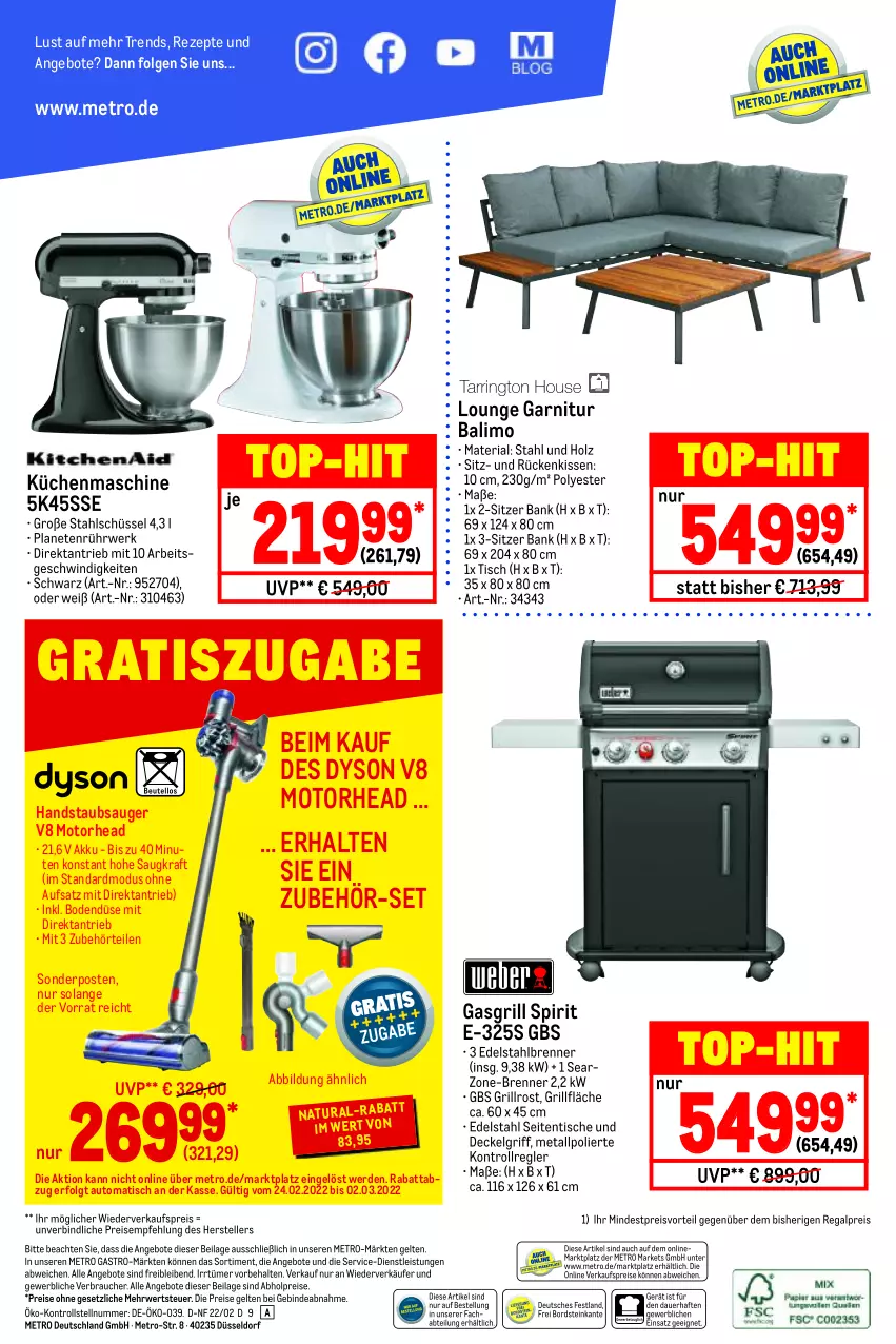 Aktueller Prospekt Metro - NonFood - von 24.02 bis 02.03.2022 - strona 16 - produkty: abholpreise, Abtei, akku, angebot, angebote, auer, auto, Bank, decke, Deckel, Dyson, edelstahl, eis, elle, erde, garnitur, gasgrill, grill, grillfläche, grillrost, handstaubsauger, Holz, ilag, kissen, kraft, küche, Küchen, küchenmaschine, LG, limo, Metro, metro gastro, natur, natura, preisvorteil, Rauch, regal, reis, rezept, rezepte, Ria, Rückenkissen, rwe, schüssel, sonderposten, staubsauger, teller, Ti, tisch